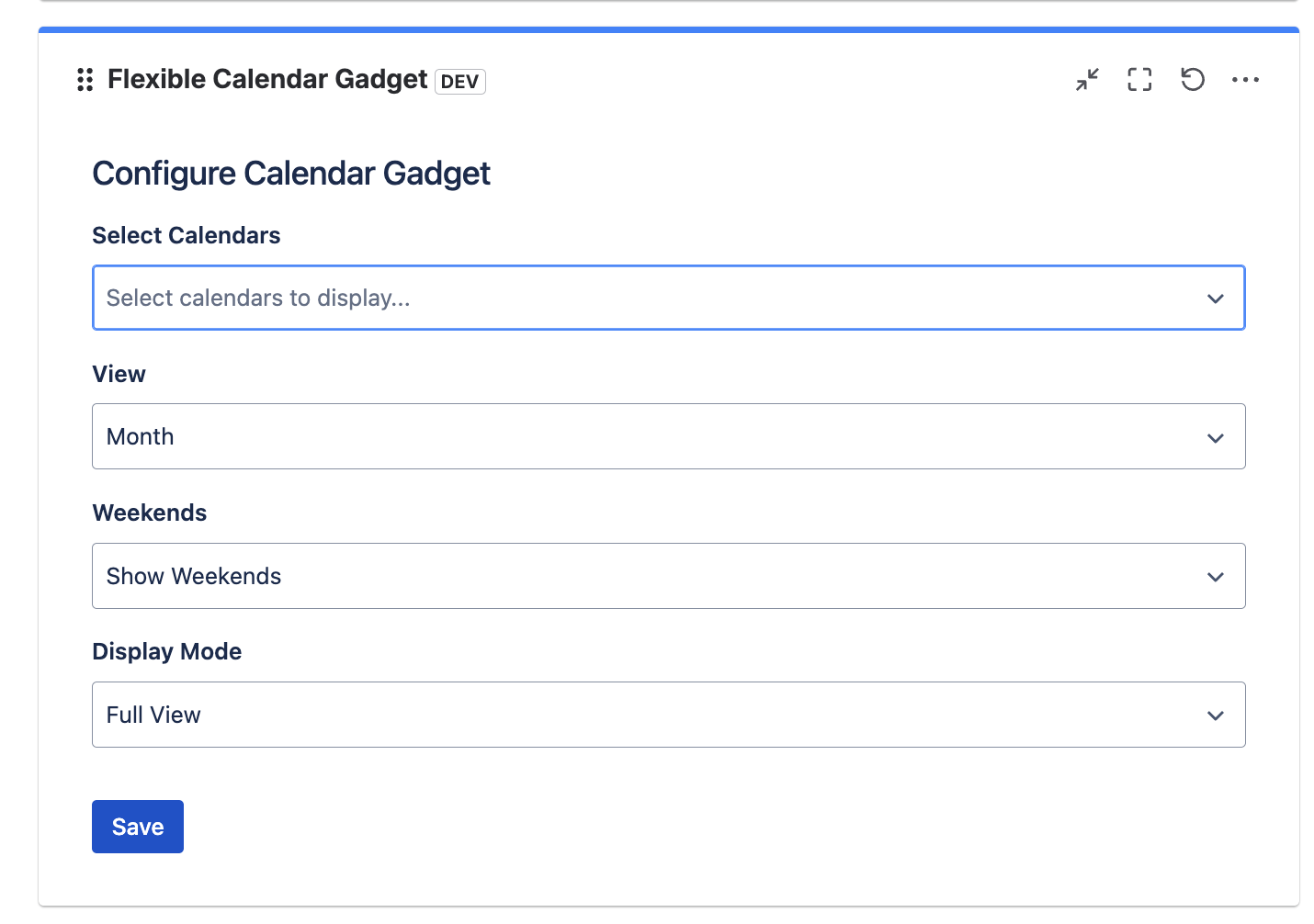 Calendar Gadget Configuration