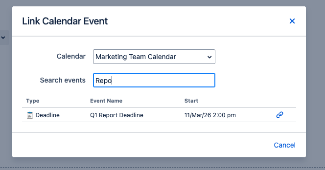 Link Calendar Event Dialog