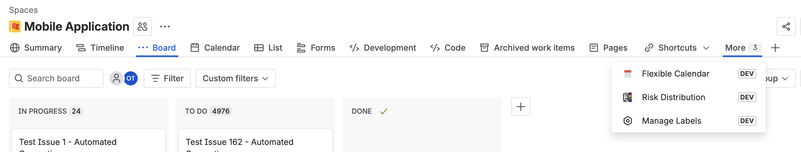 Project navigation showing Calendar tab and Flexible Calendar under More menu