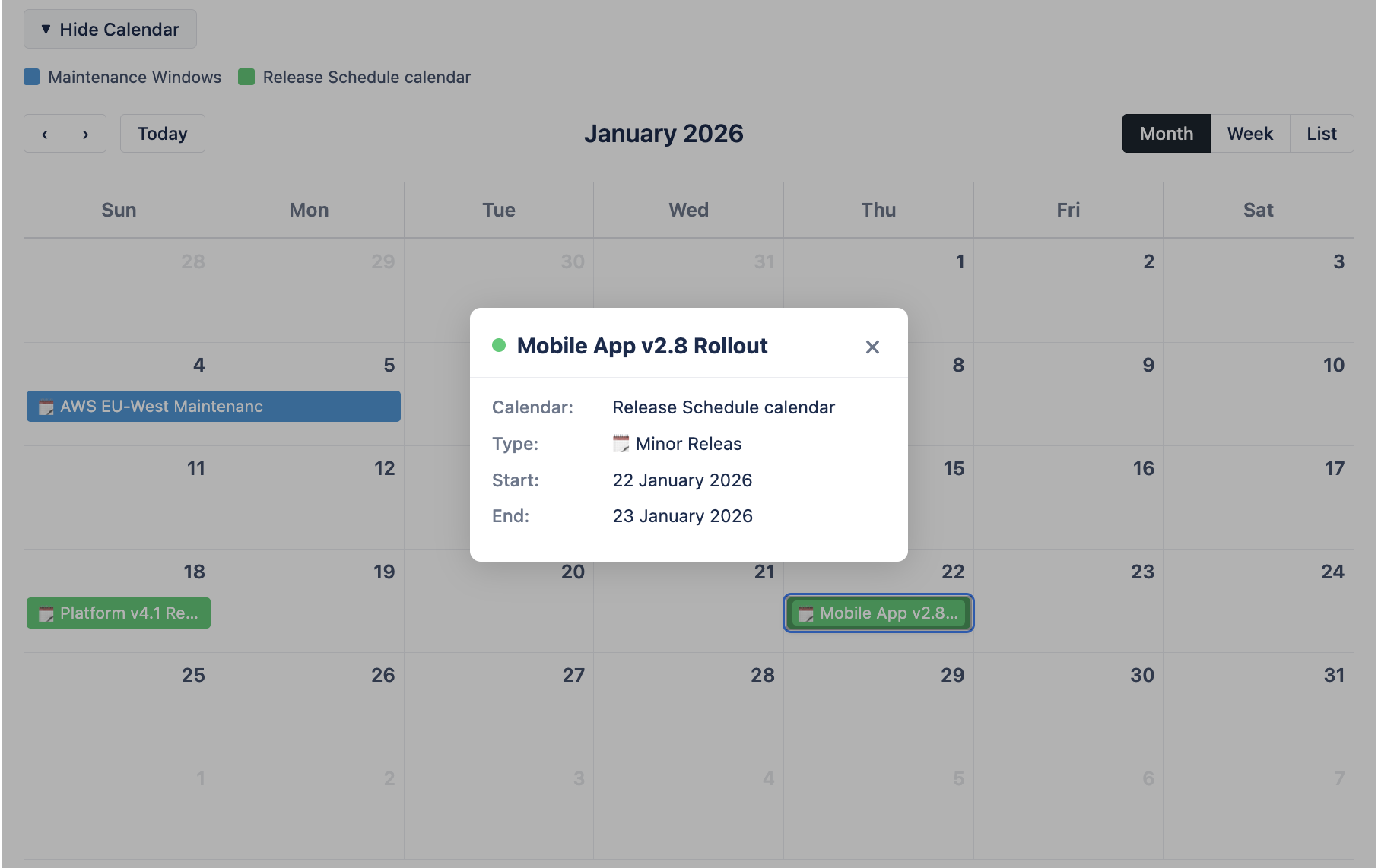 Event Details Popup in Portal Calendar