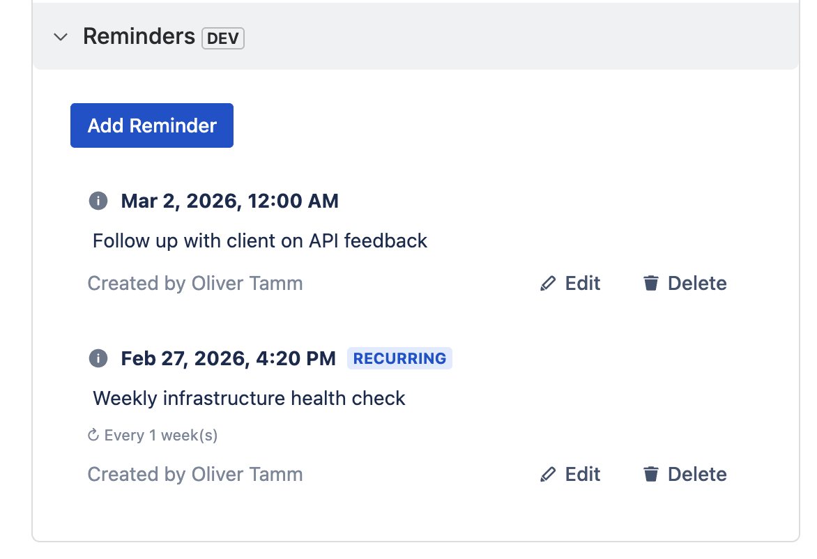 Recurring Reminder on Issue Panel
