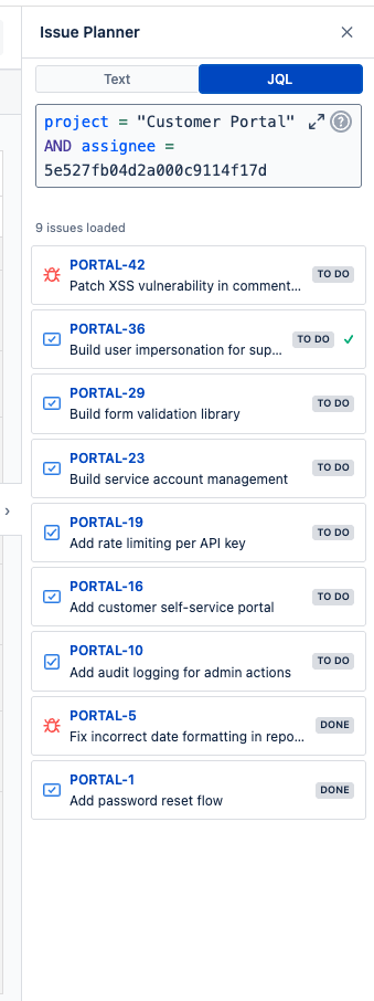 Issue Planner &mdash; JQL Mode