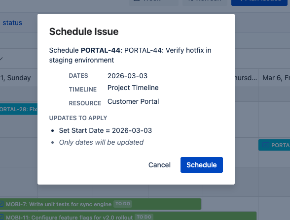 Schedule Issue Confirmation Dialog