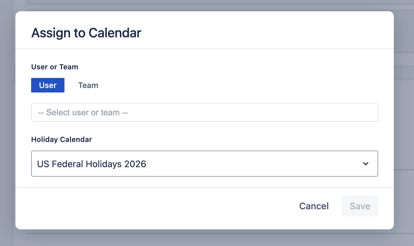 Assigning users to a holiday calendar