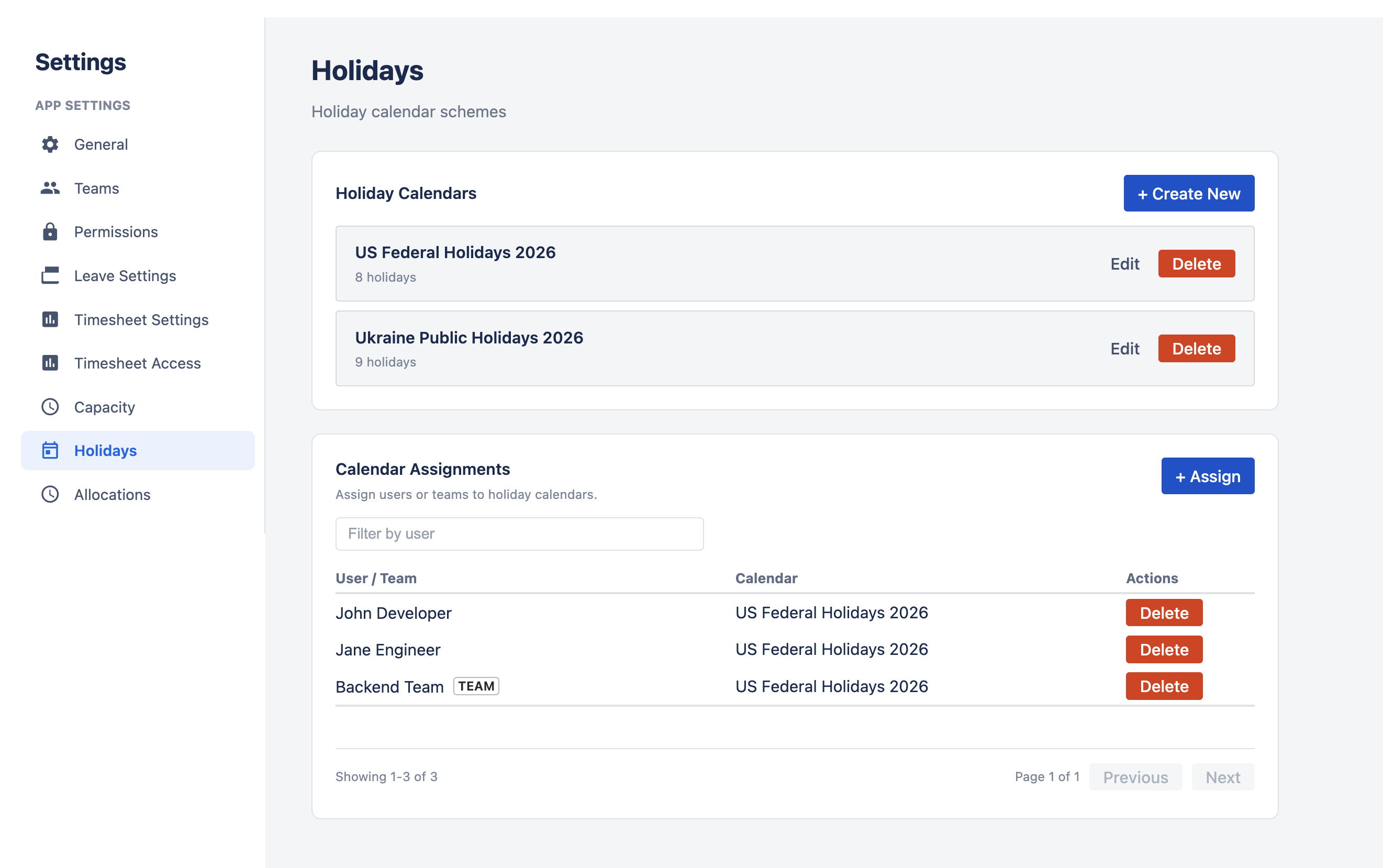 Holiday Calendar Management